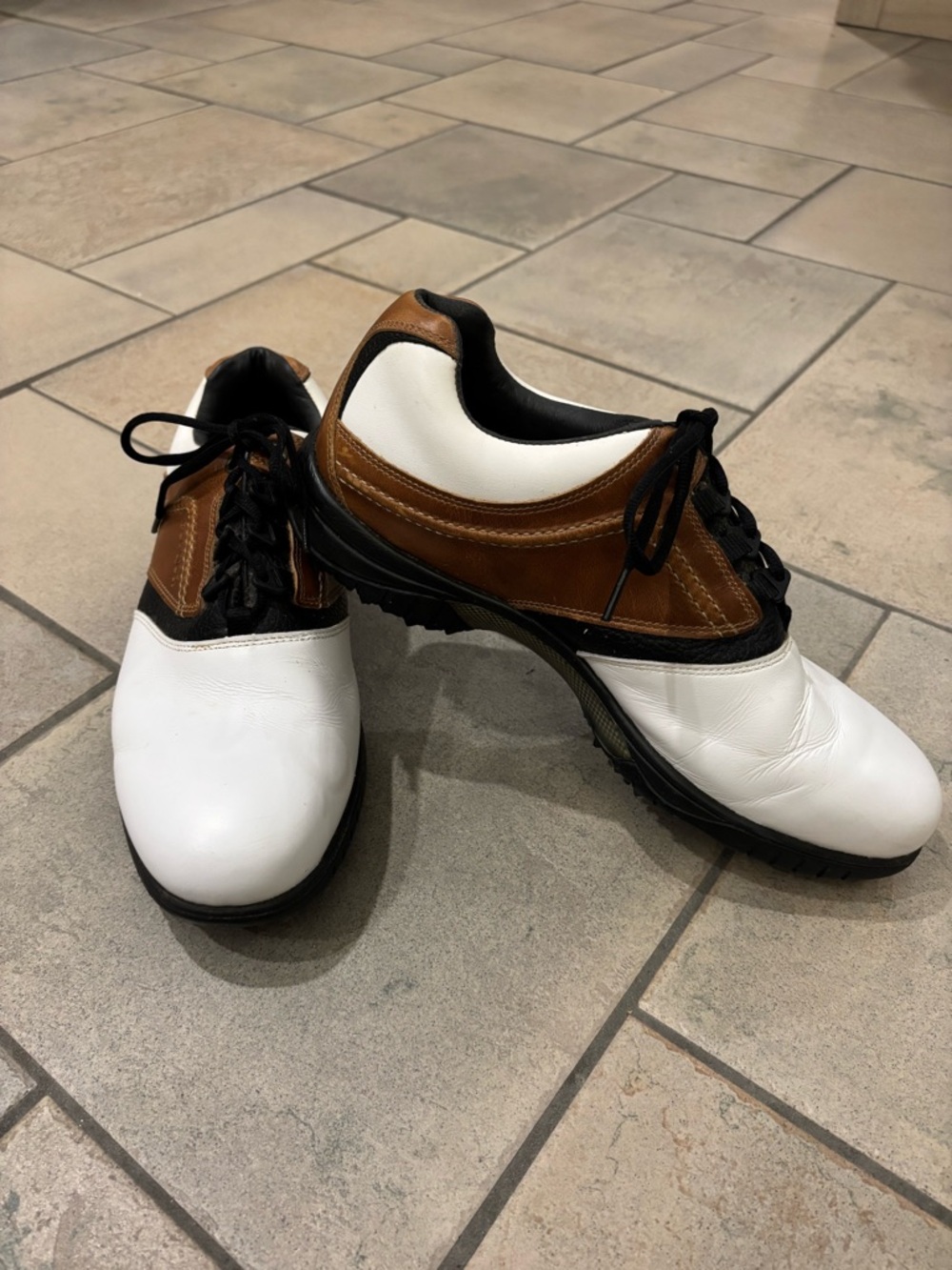 FootJoy Contour Series Mens Golf Shoes White & Brown Leather Spiked 54108 11.5W